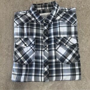 Reclaim Black White Plaid Western Pearl Snap Shirt Mens Medium Buckle Brand
L/S